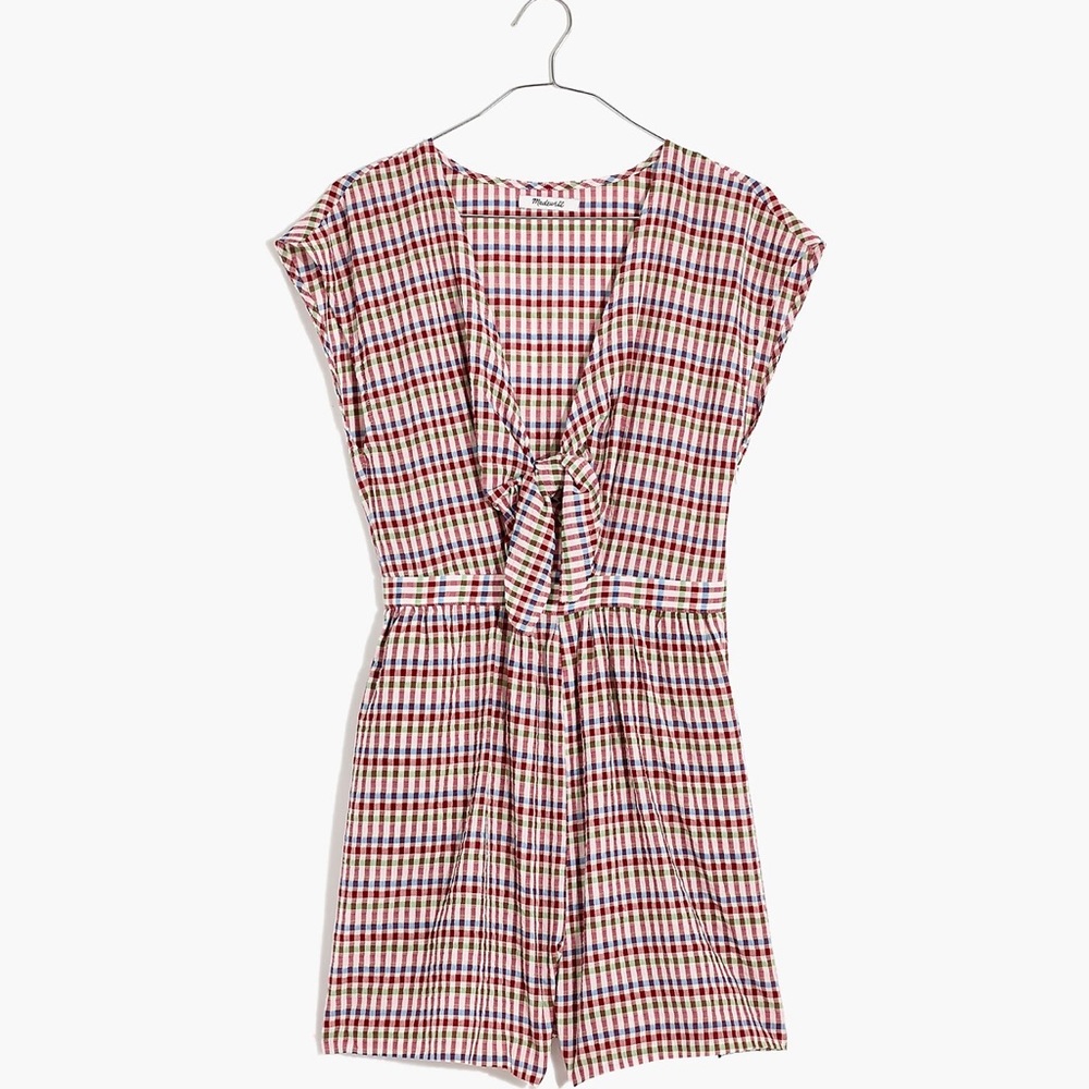NWT Madewell Gingham Tie-Front Cutout Romper
